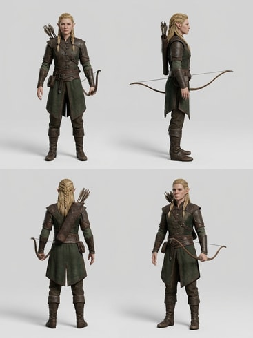 ai-generated elf rpg turnaround sheet