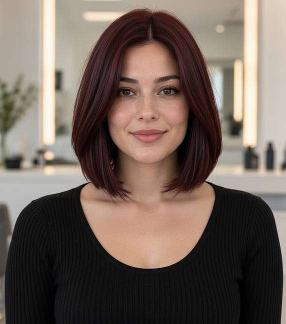 Glossy Red-Brown Bob hair color result