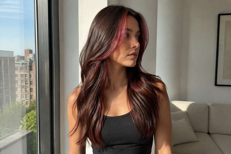 Cherry Cola Money Piece hair color result