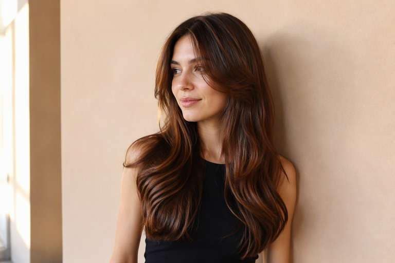 Face-Framing Chestnut Brown hair color result