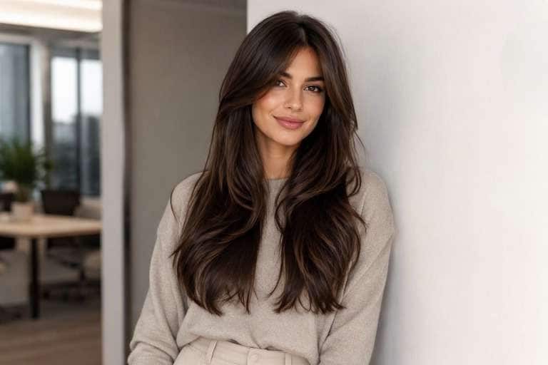 Face-Framing Chocolate Brown hair color result