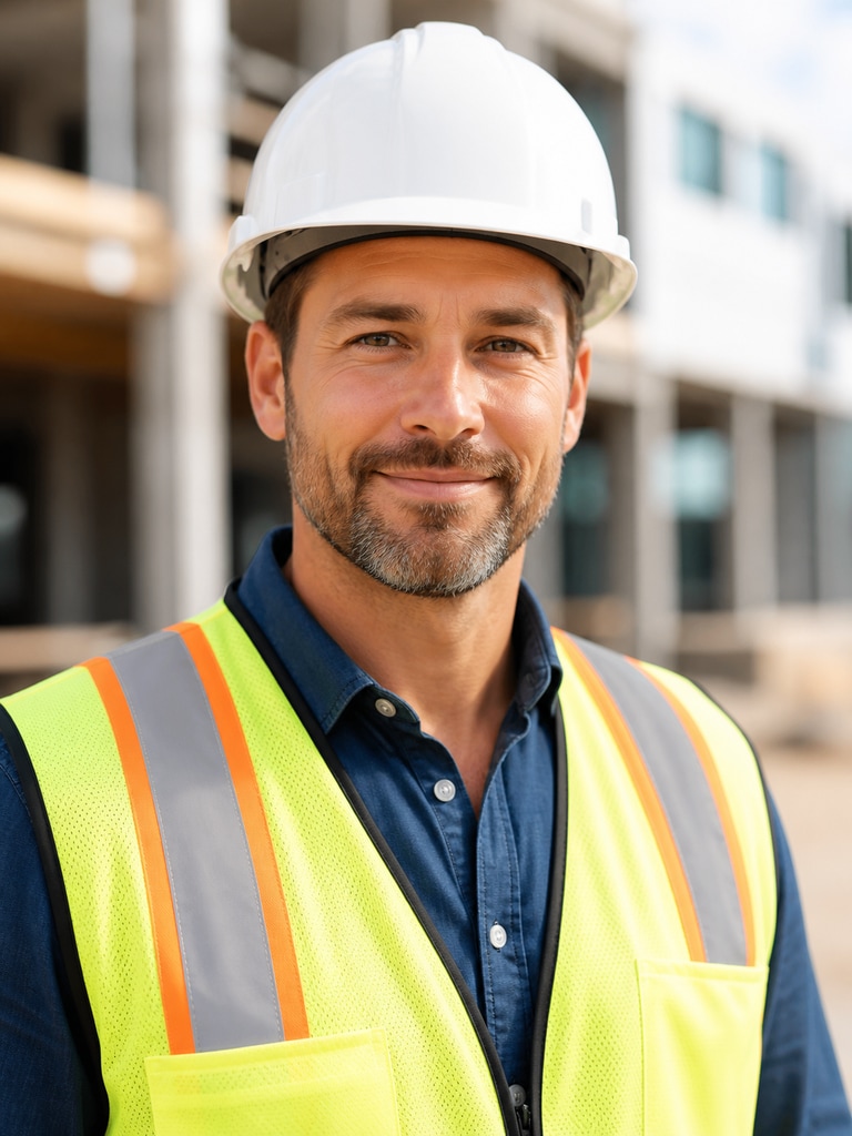 Confident construction project manager portrait for bid proposals and company decks