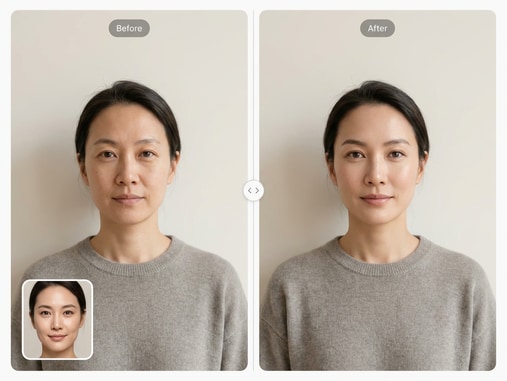 Before and after AI deepfake photo maker result showing a fun creative face swap