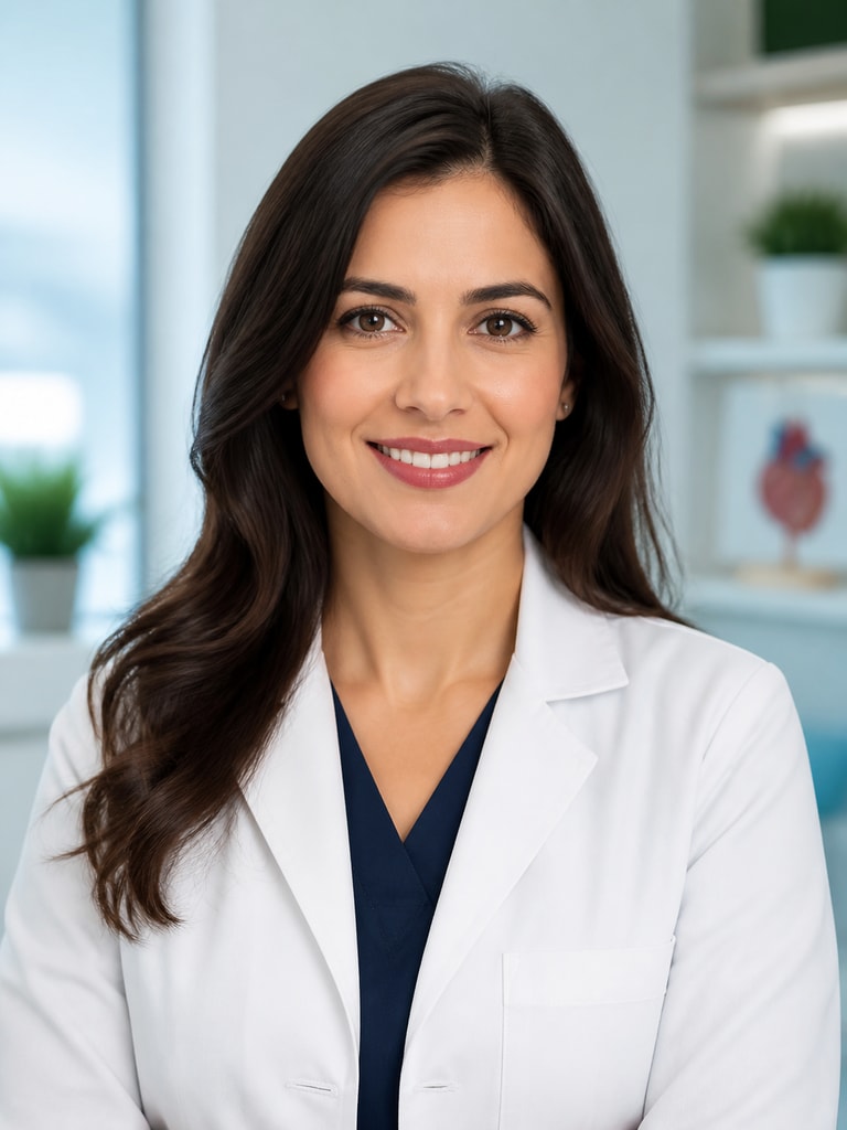 AI telehealth physician headshot for an online provider profile with modern attire and clean background
