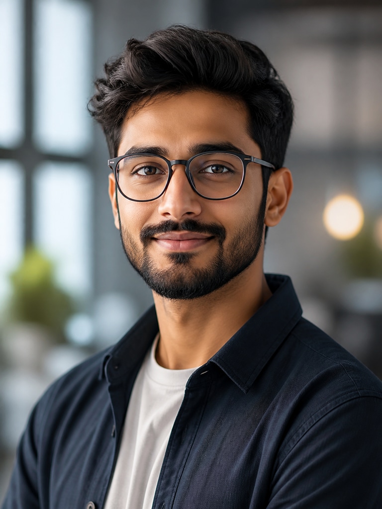 AI engineer headshot for a freelance app engineer portfolio page