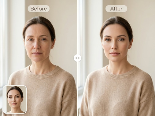AI face swap on fashion model before after comparison