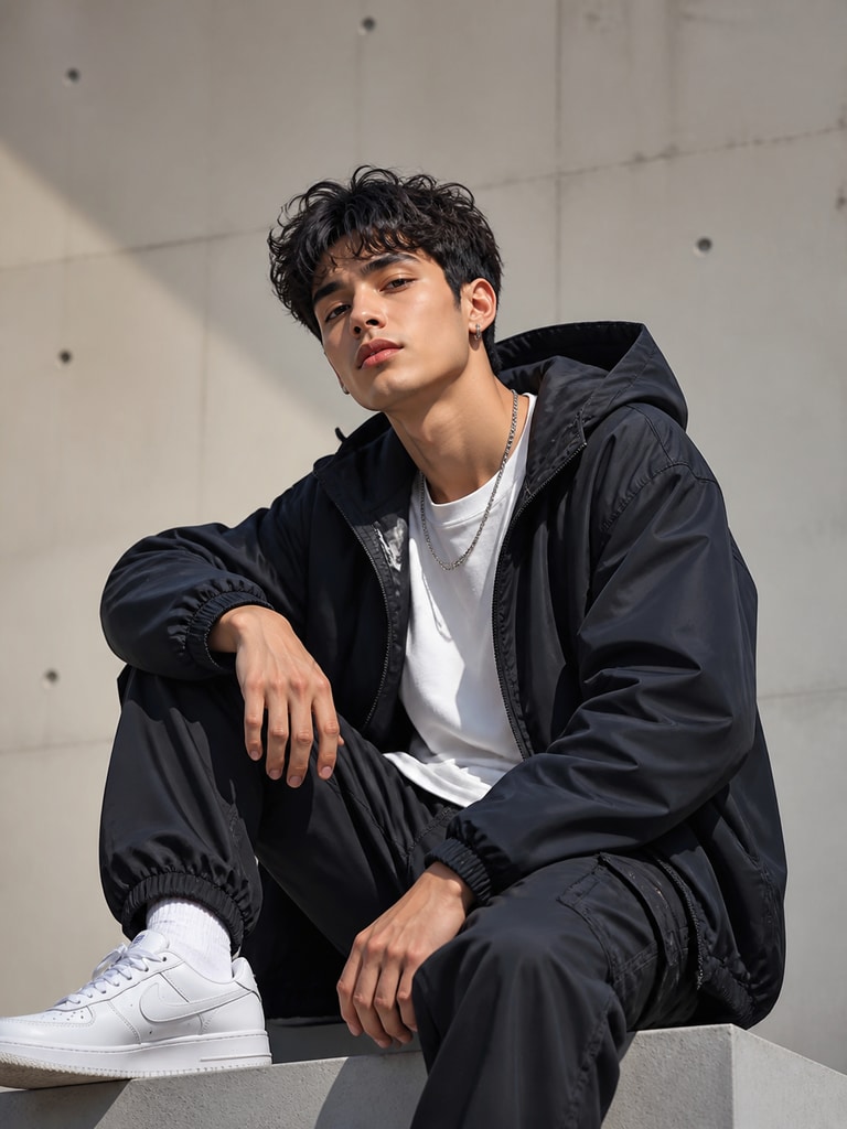 AI fashion model character wearing premium streetwear for social campaign content and brand promos