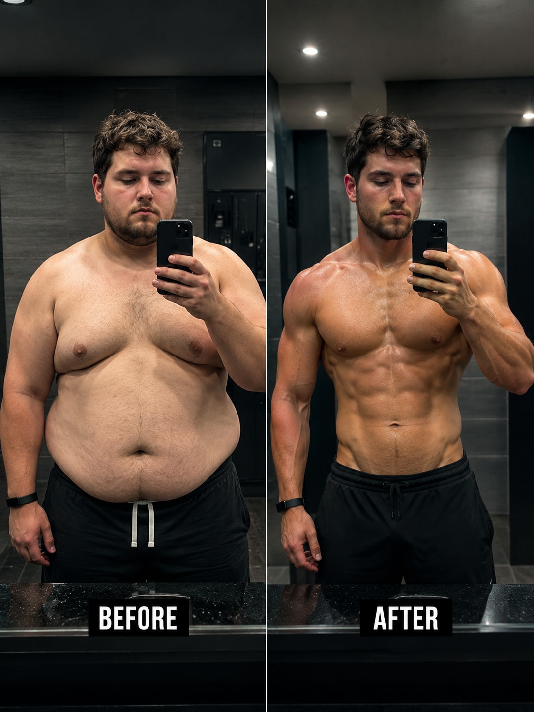 gym mirror selfie transformation