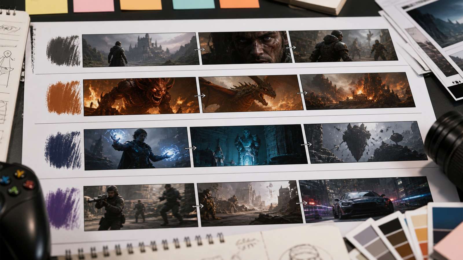AI Game Trailer Storyboard and Prompt Examples visual example for AI game trailer