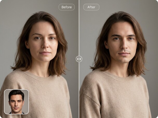 AI identity swap before and after example 1
