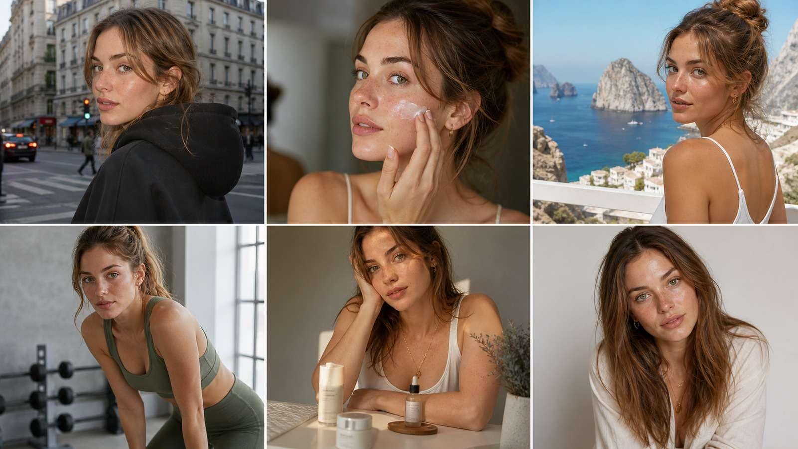 Same virtual influencer tested across six realistic campaign scenes