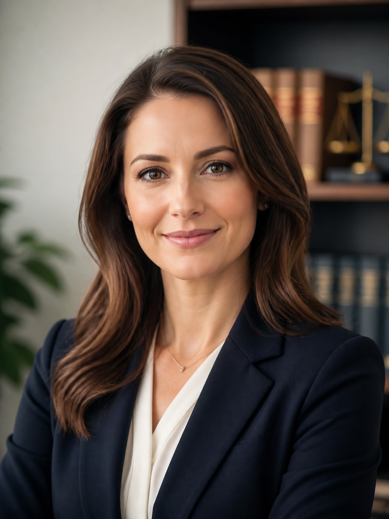 AI lawyer headshot of a litigation partner in formal business attire for a legal directory listing