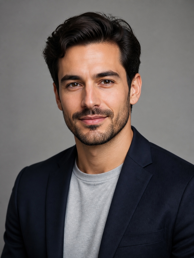 AI LinkedIn headshot of an adult job seeker in business attire with a clean corporate background