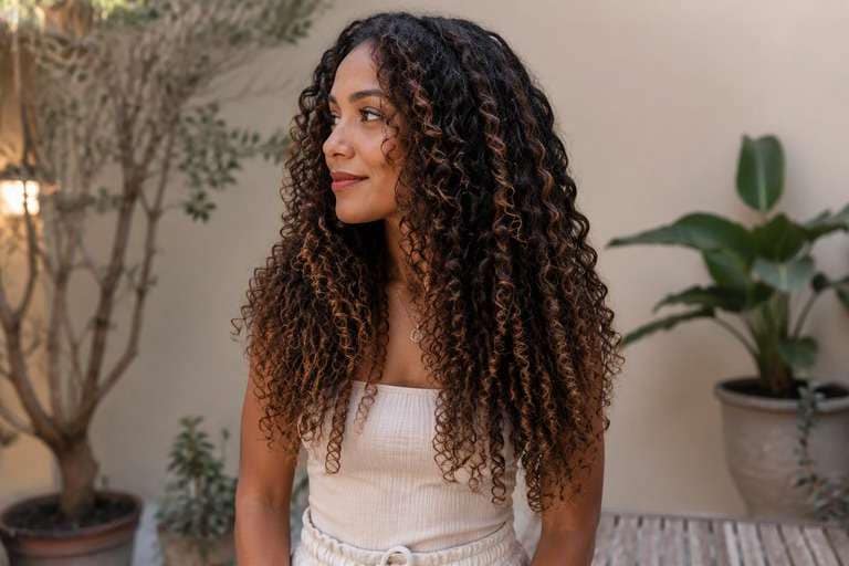 Curly Mocha Balayage hair color result
