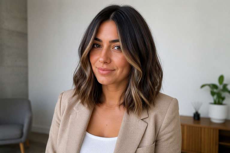 Short Lob Mocha Balayage hair color result