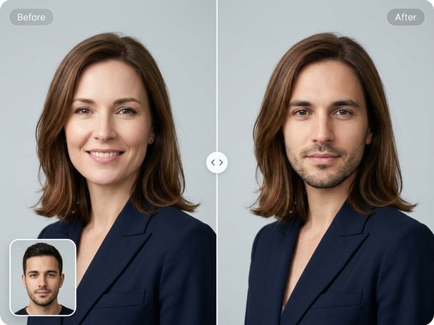AI fashion face swap comparison on clothing model photo
