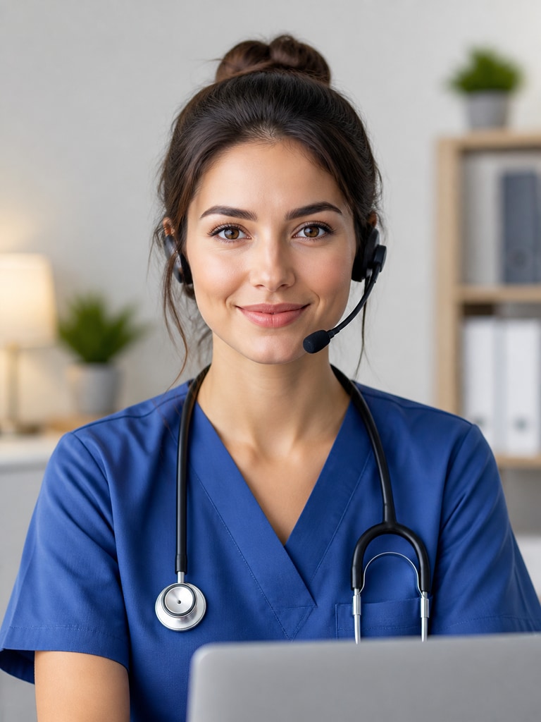 Confident nurse practitioner AI headshot with neutral background for LinkedIn profile