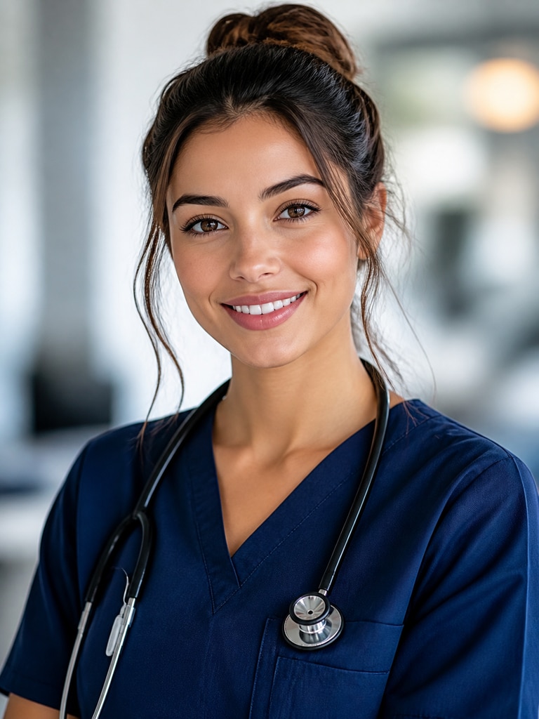 Clean modern AI nurse headshot for nursing resume and first job application