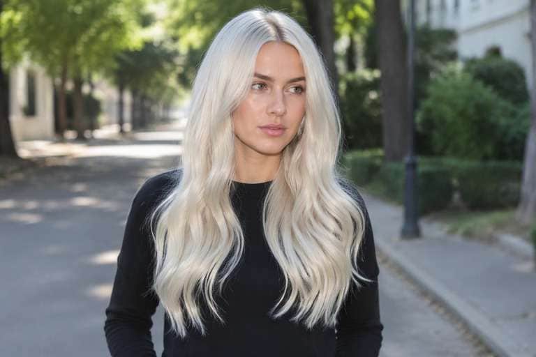 Glossy Platinum Blonde hair color result