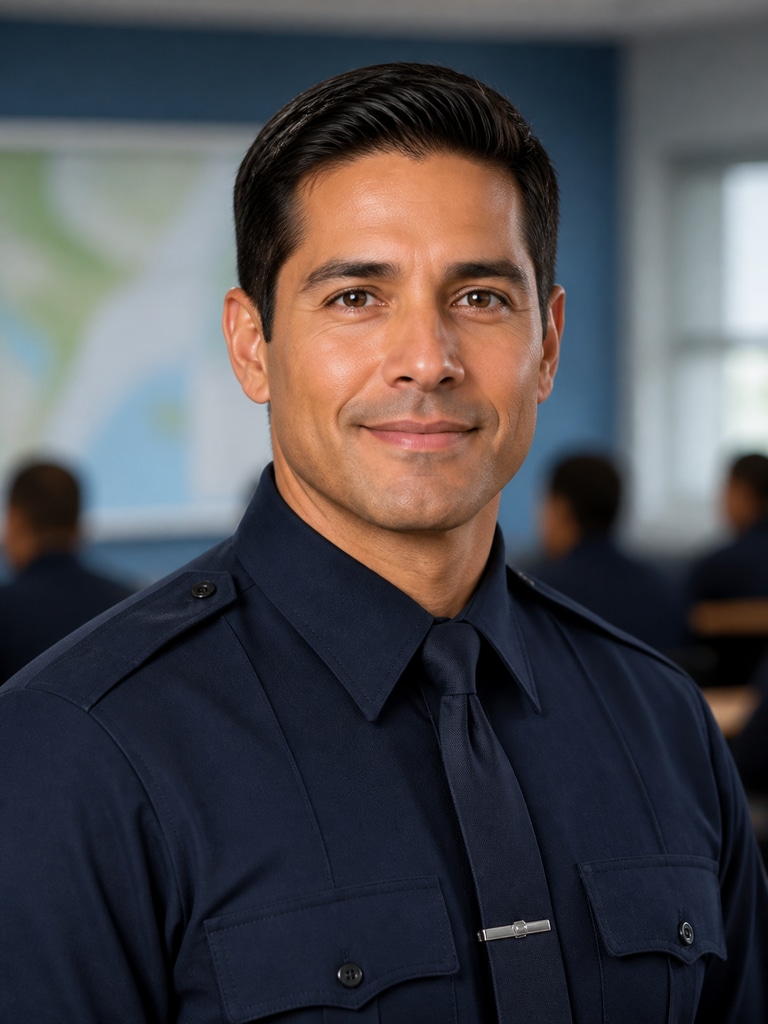 Professional fictional police instructor profile photo in a clean 3:4 portrait format