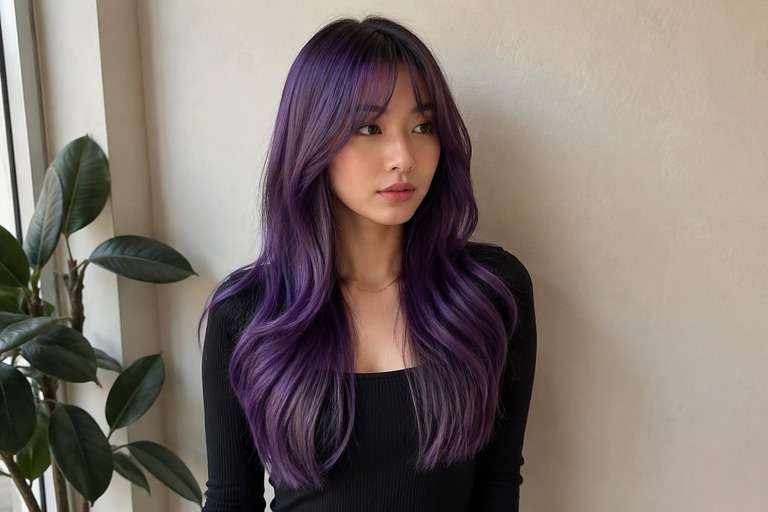 Face-Framing Purple hair color result