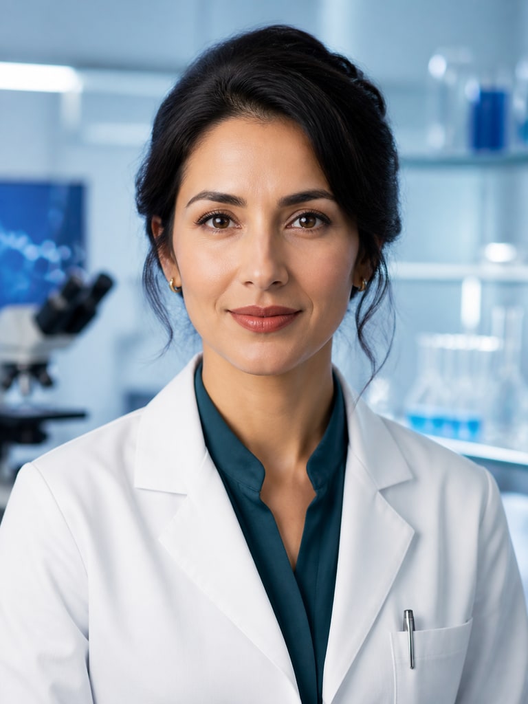 AI-generated portrait of a scientist prepared for an event program or panel listing