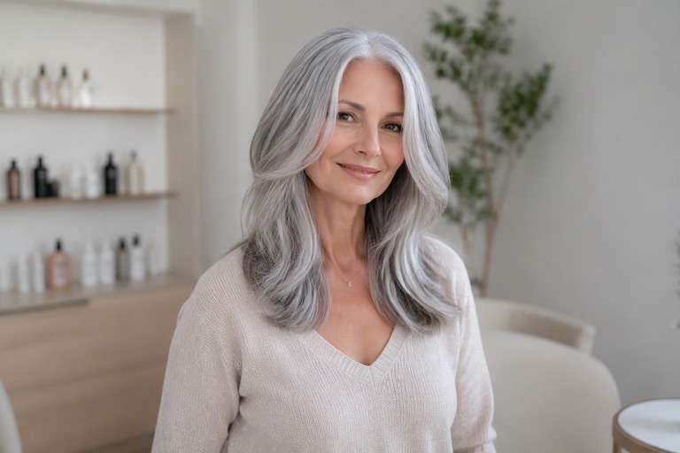 Dimensional Silver hair color result
