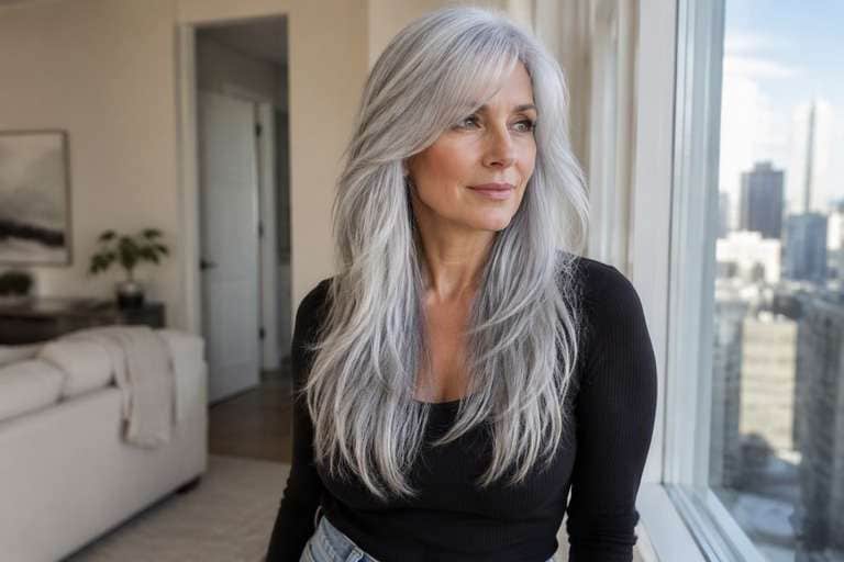 Face-Framing Silver hair color result