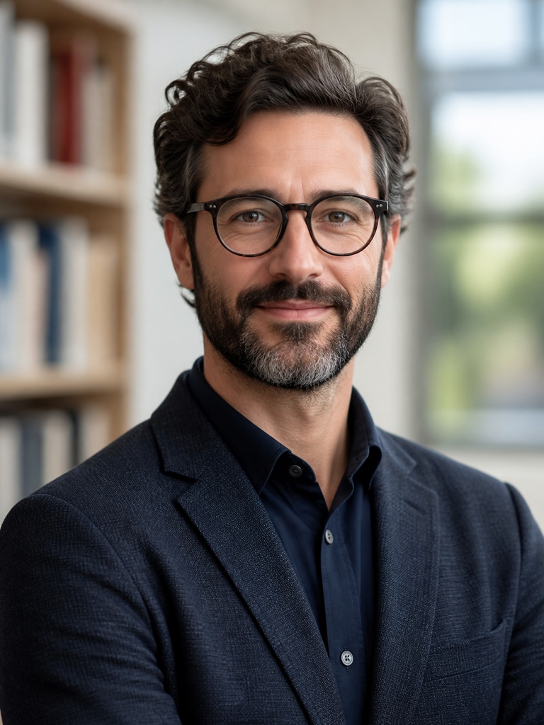 AI faculty headshot of an adult lecturer for a university newsletter and presentation profile