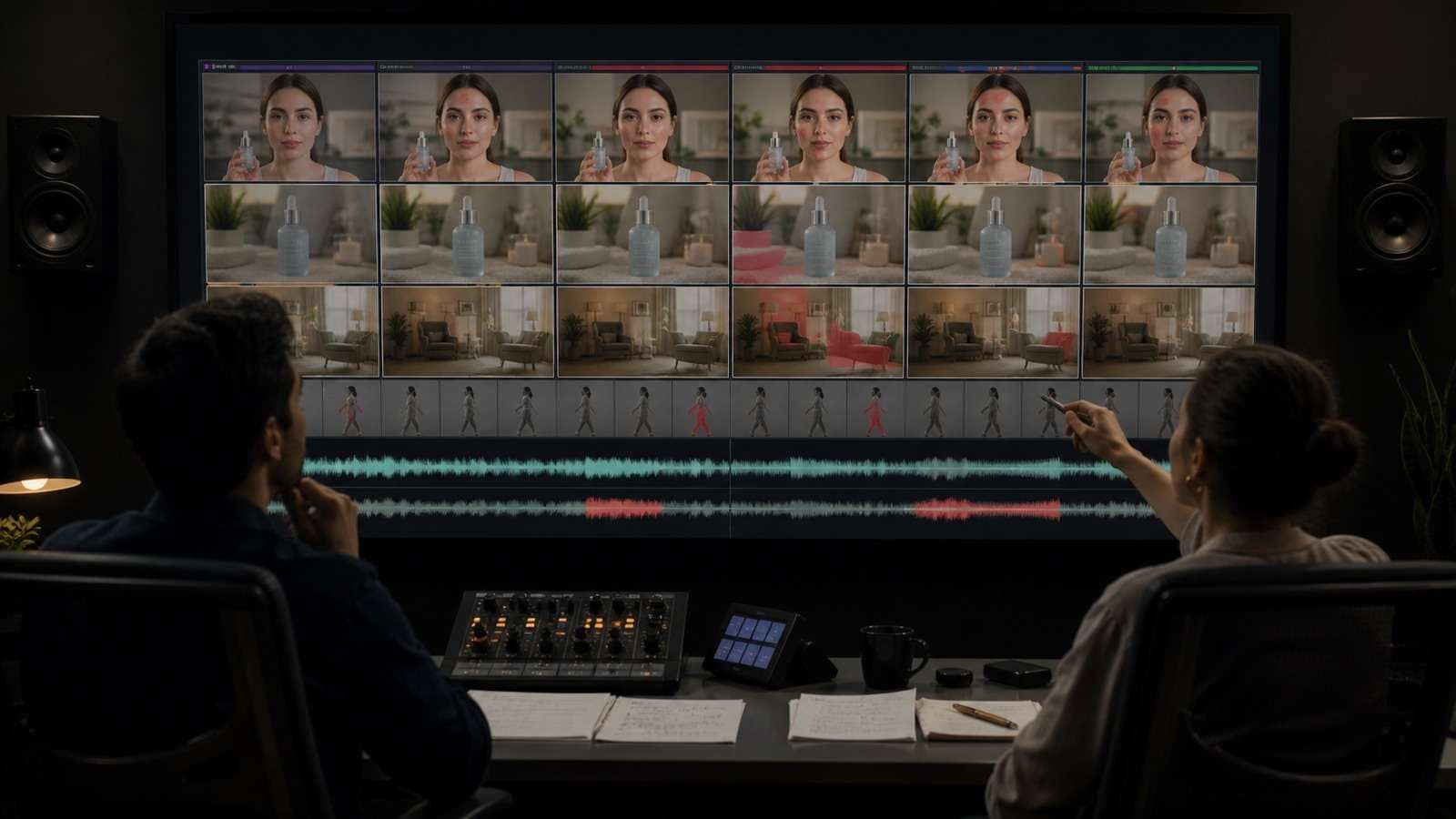 Cross-shot AI video continuity QA for face wardrobe product environment motion and audio
