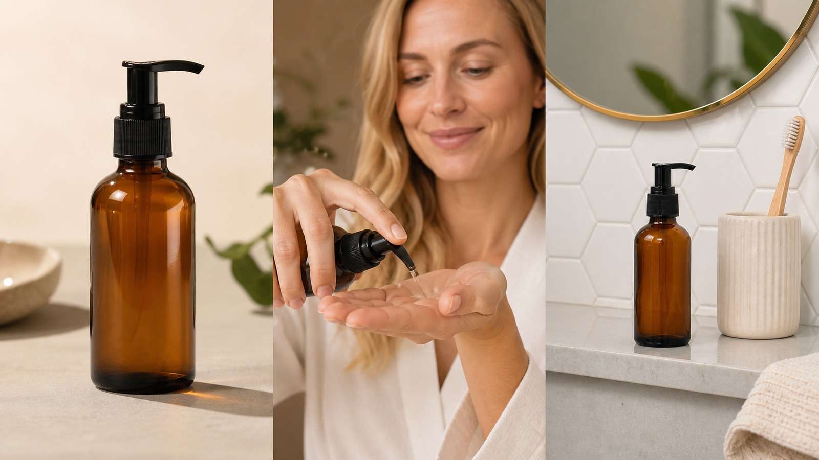 Consistent ecommerce product across hero shot hand demonstration and shelf scene