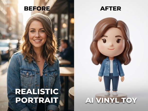 AI vinyl toy example with realistic character head on toy body