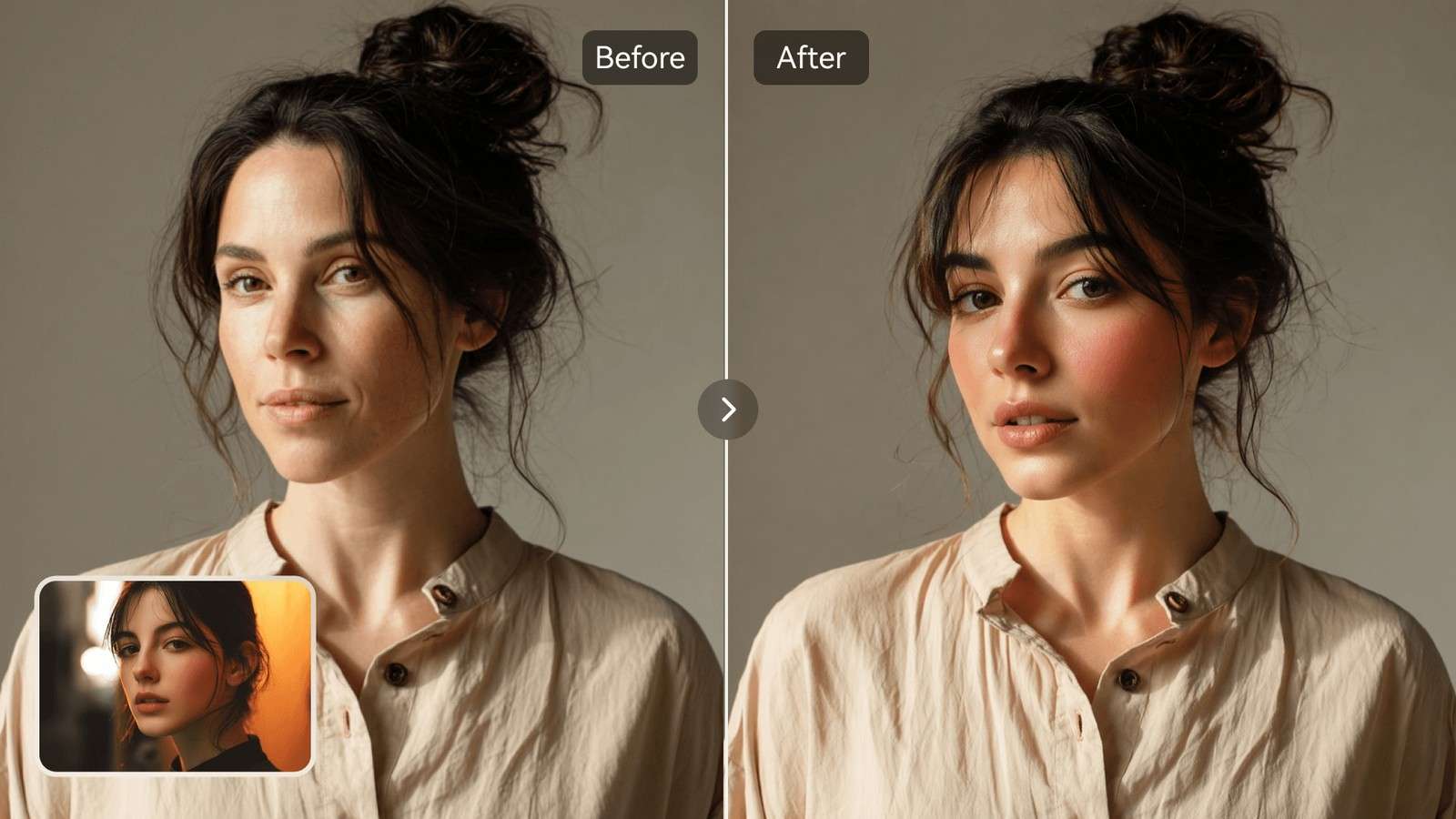 Real Media.io English FaceSwap AI interface showing target media, replacement face, and completed swap