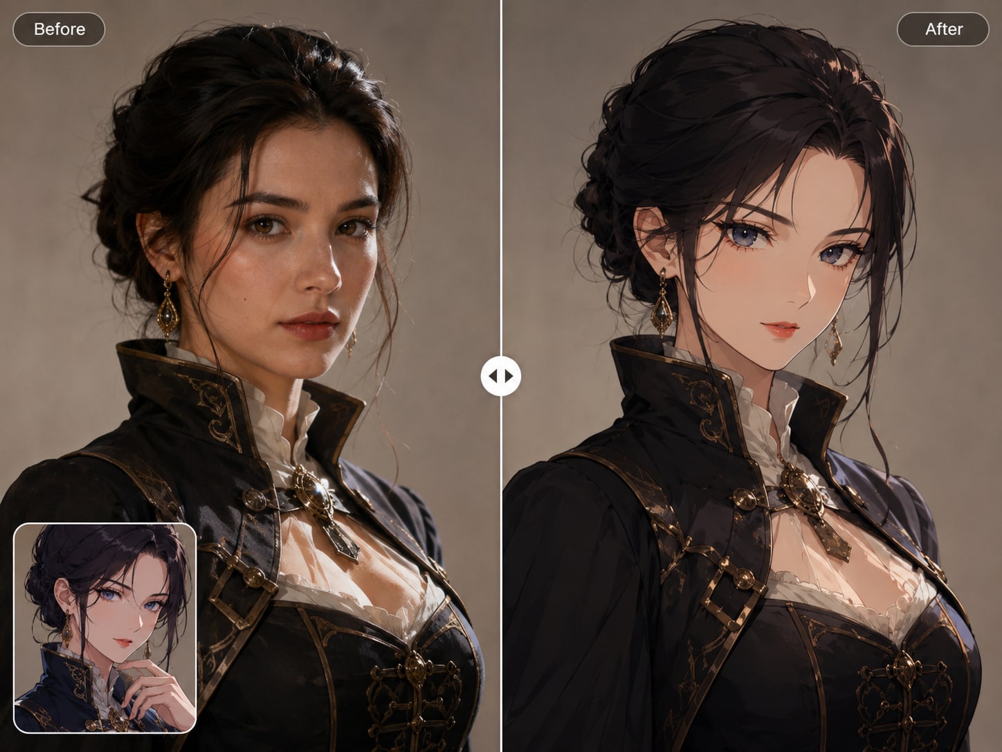 Anime Face Swap example with human-to-anime transformation