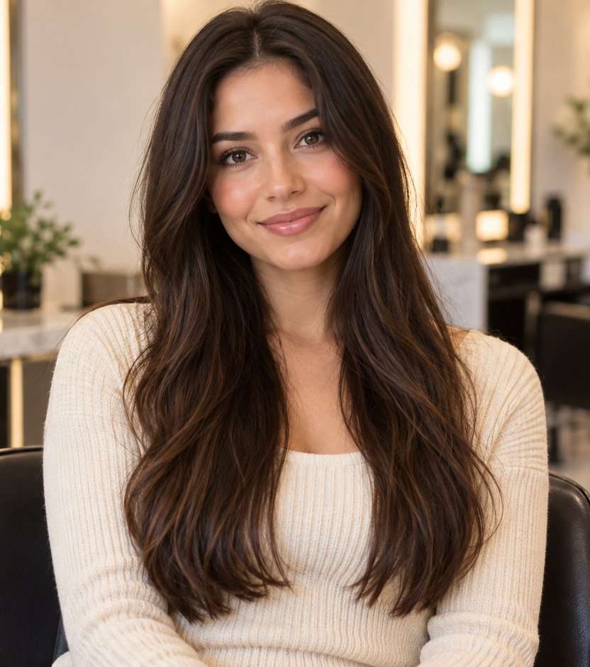Before hairstyle portrait for baroque bob filter: original longer hair