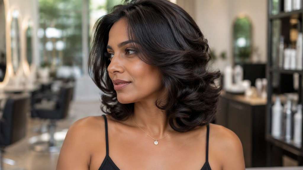 Maximum-Volume Baroque Bob hair on an adult model, showing full-bodied brushed curls with believable roots and defined lower jaw-to-neck ou