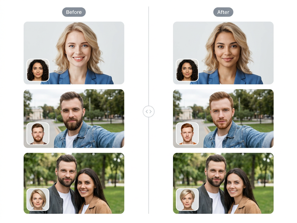 Batch face swap group photo preview