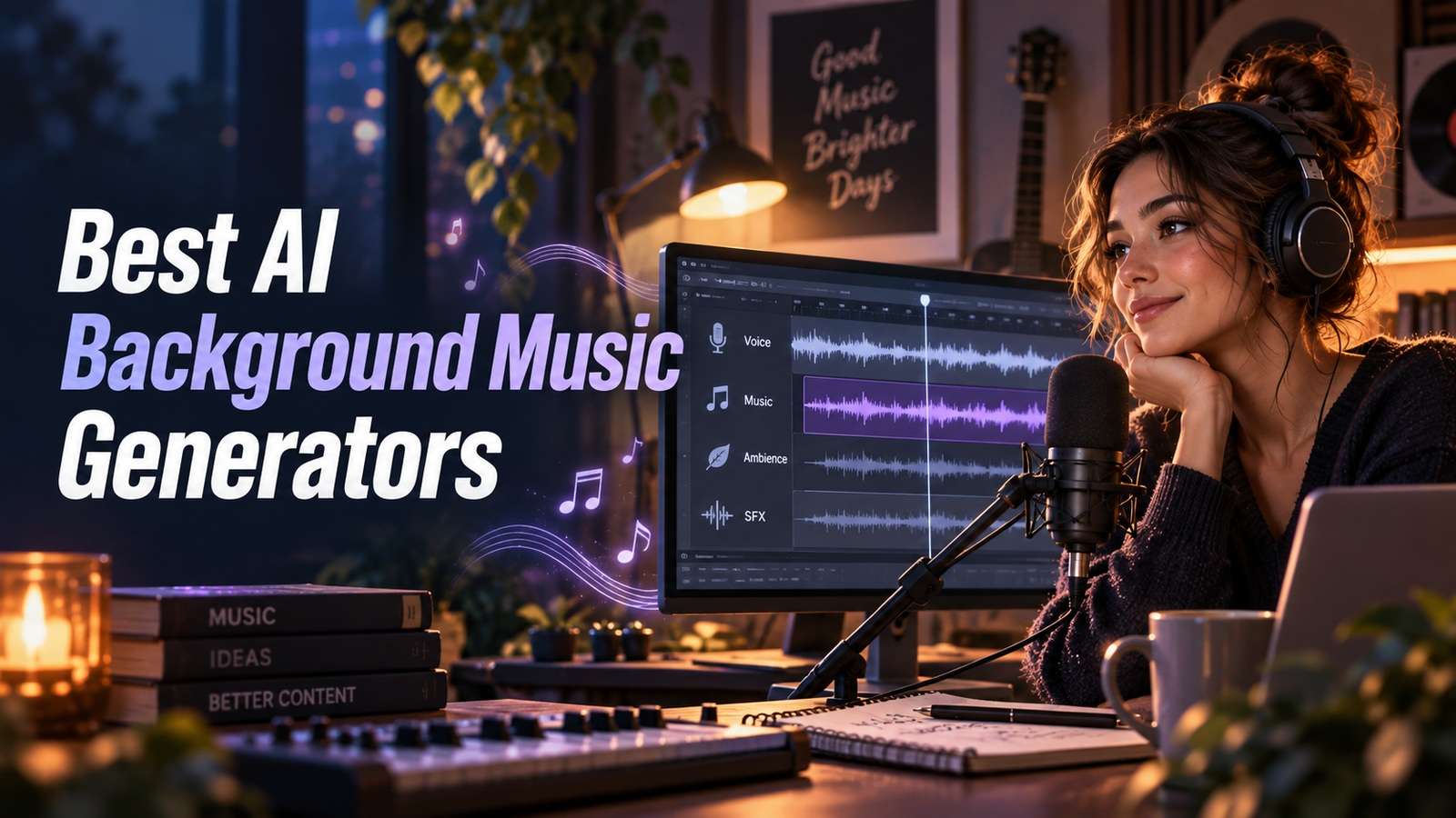 Mejores generadores de Música de fondo con IA para podcasts y streams