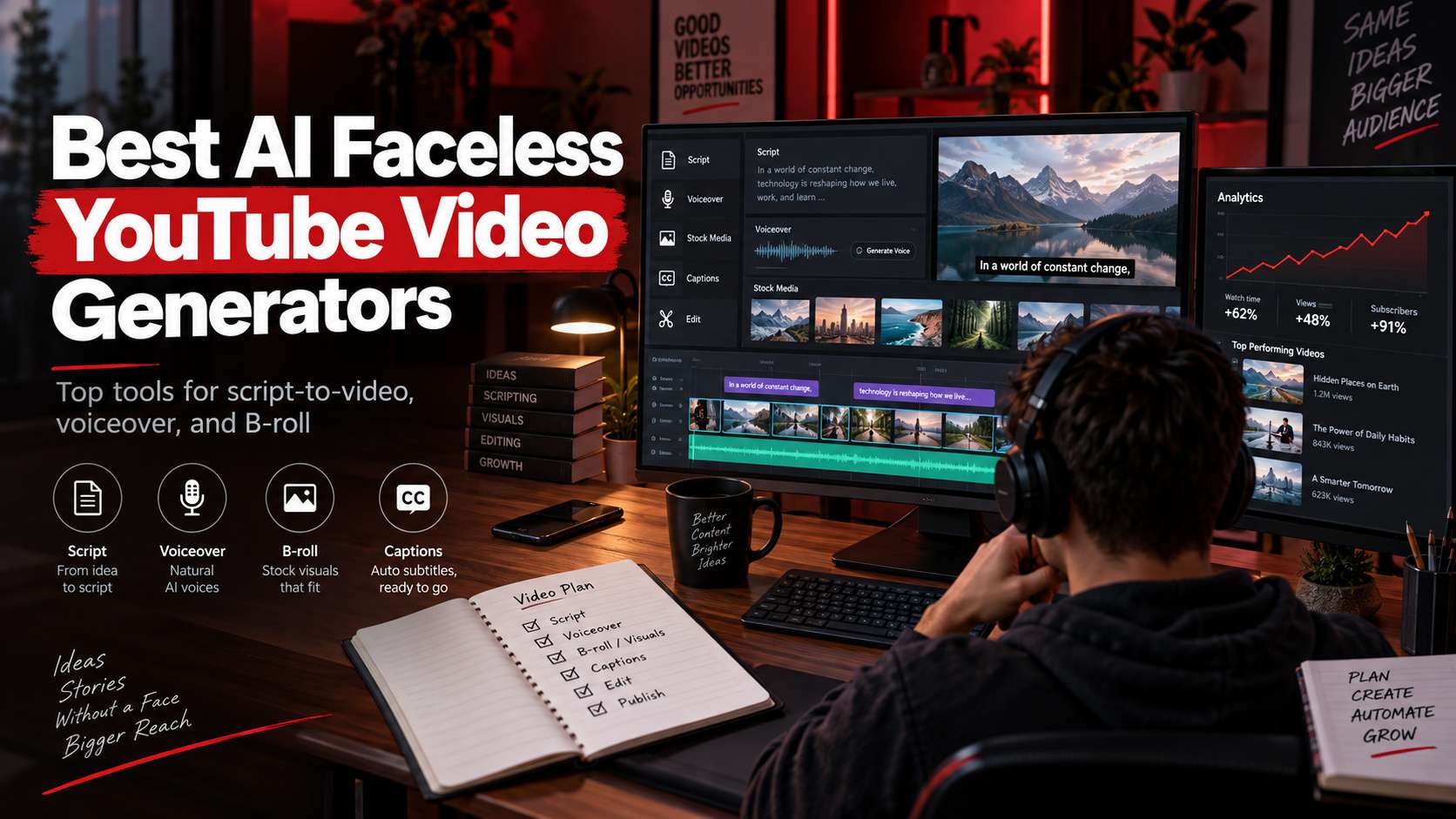 7 Faceless YouTube AI Tools for Script, B-Roll, Voice, Captions, and Editing