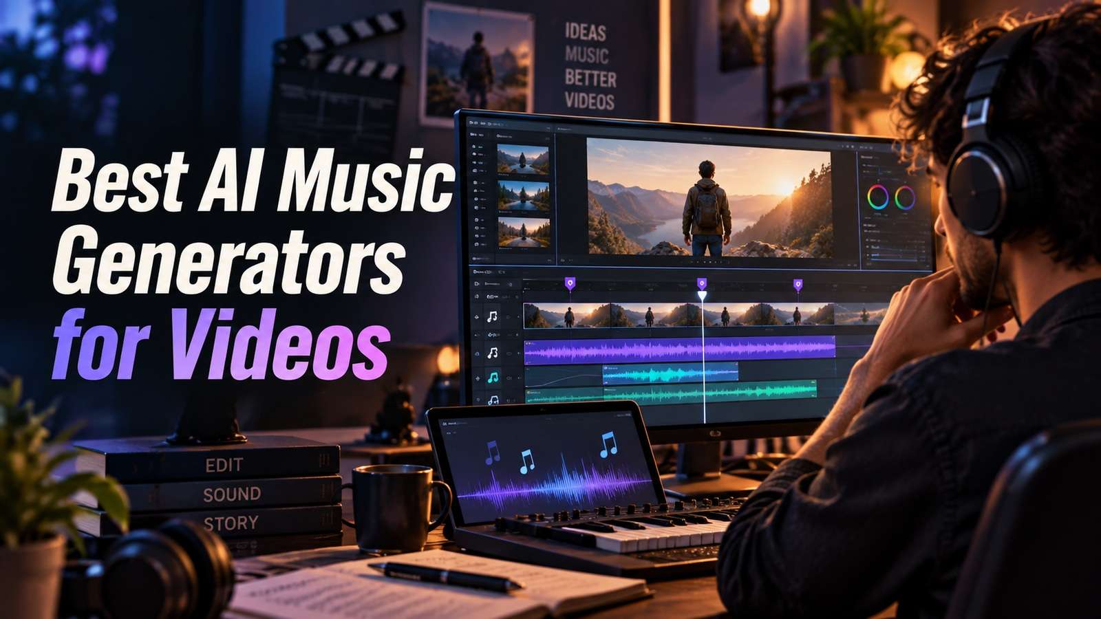 Mejores generadores de Música con IA para vídeos con alineación de cortes