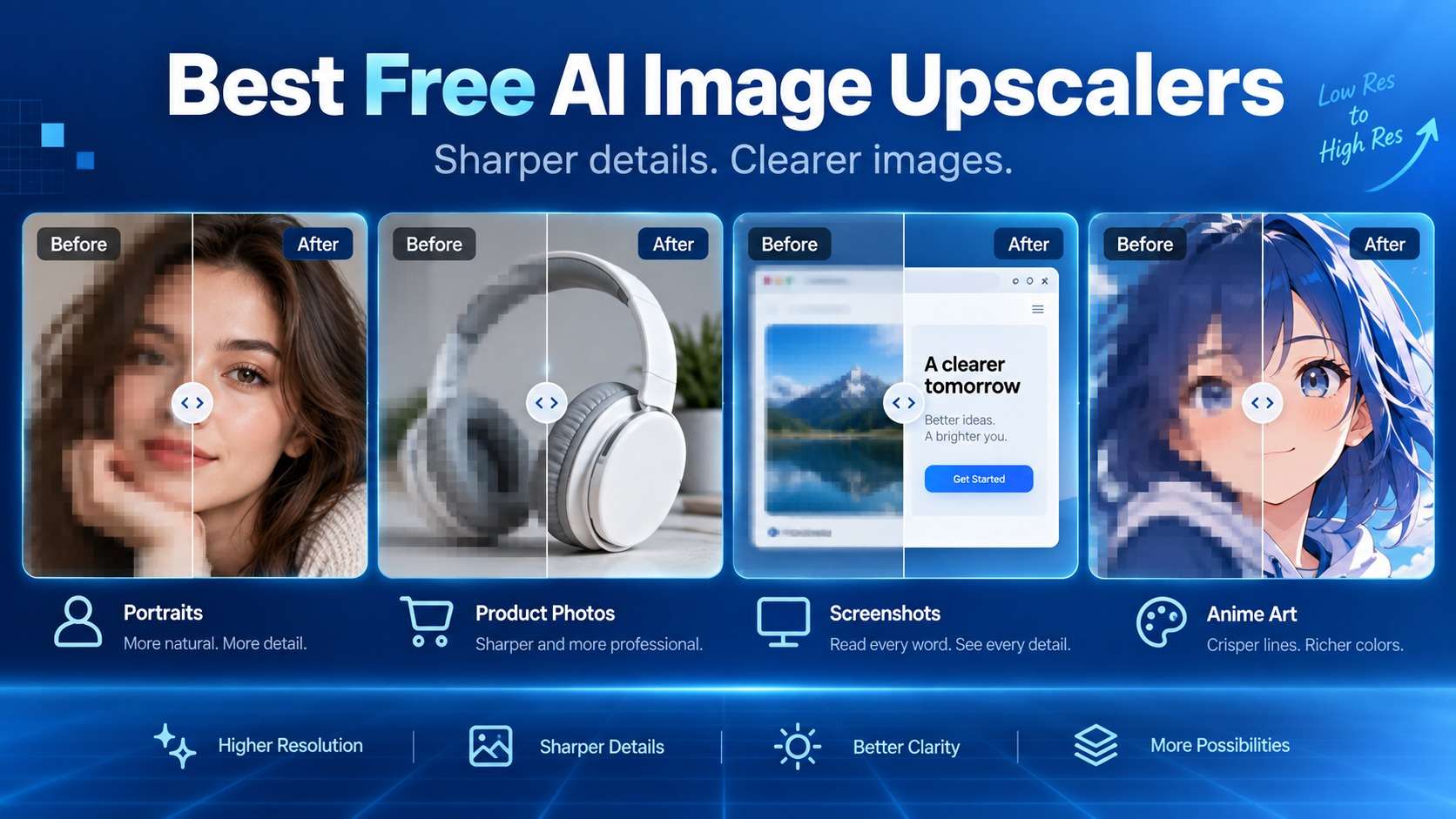 Mejores Escaladores de imagen con IA gratuitos para retratos, fotos de productos, capturas y anime