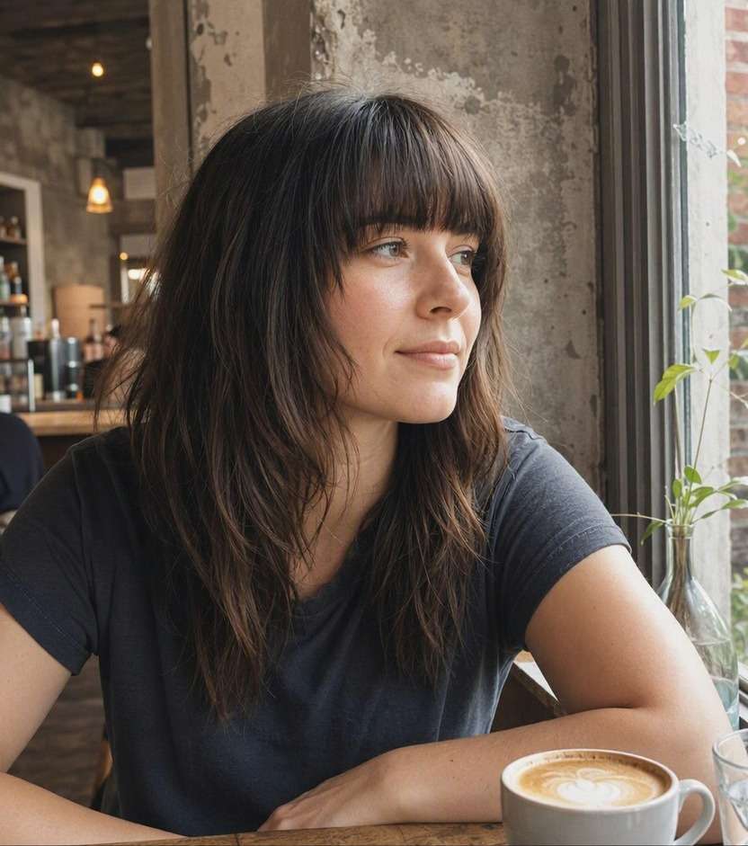 Blunt Bangs with Wavy Hair
