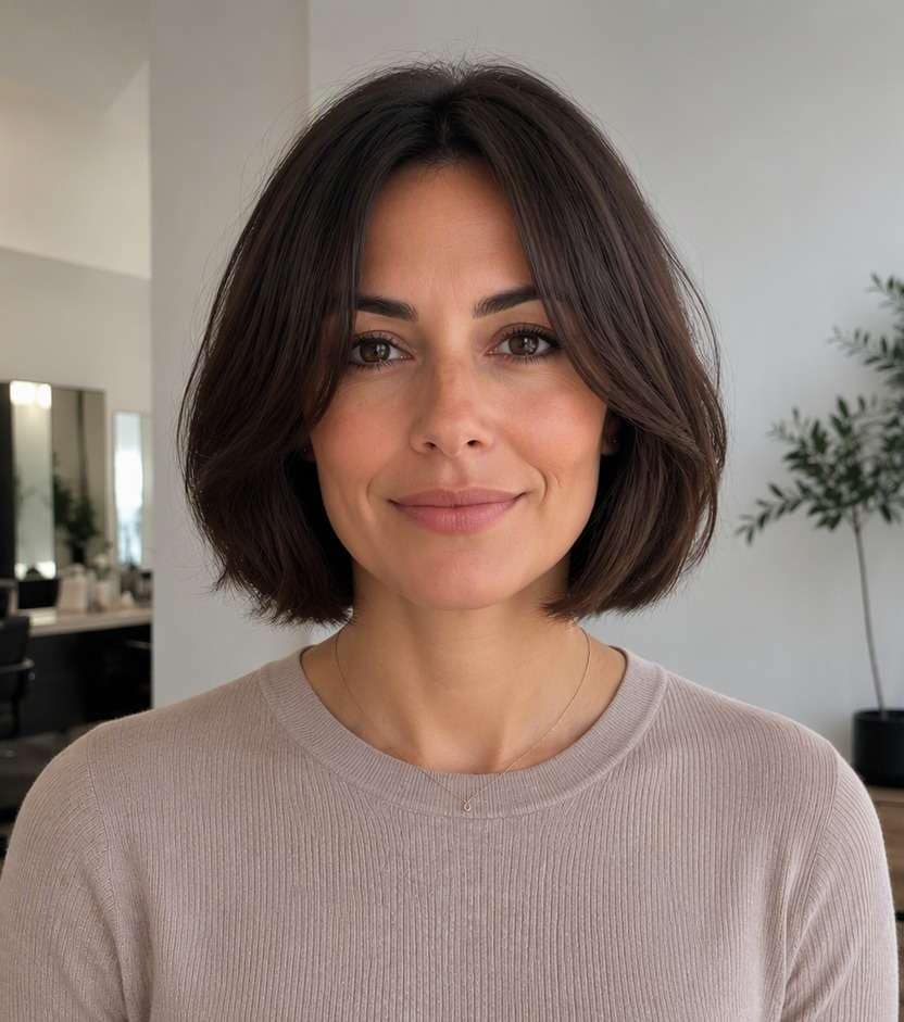Chin bob with curtain bangs