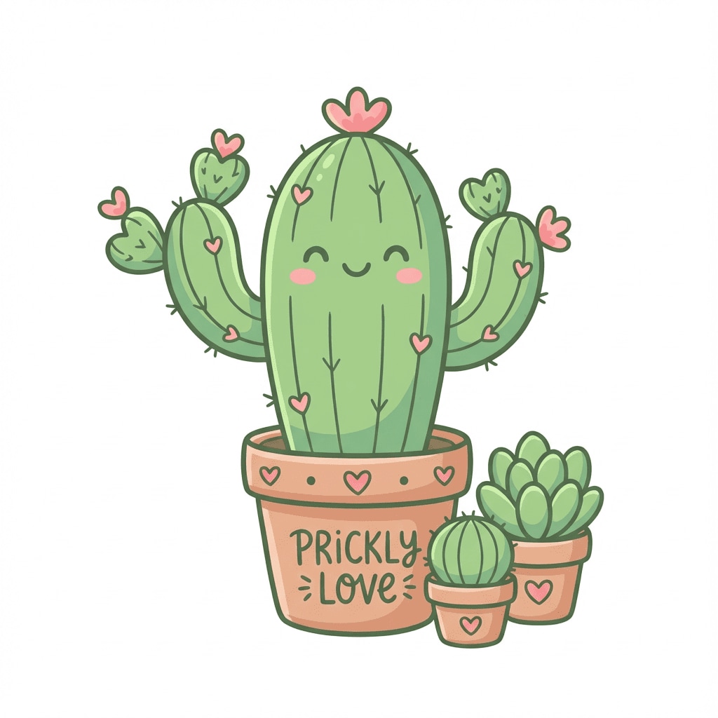 Cactus heart flowers clipart