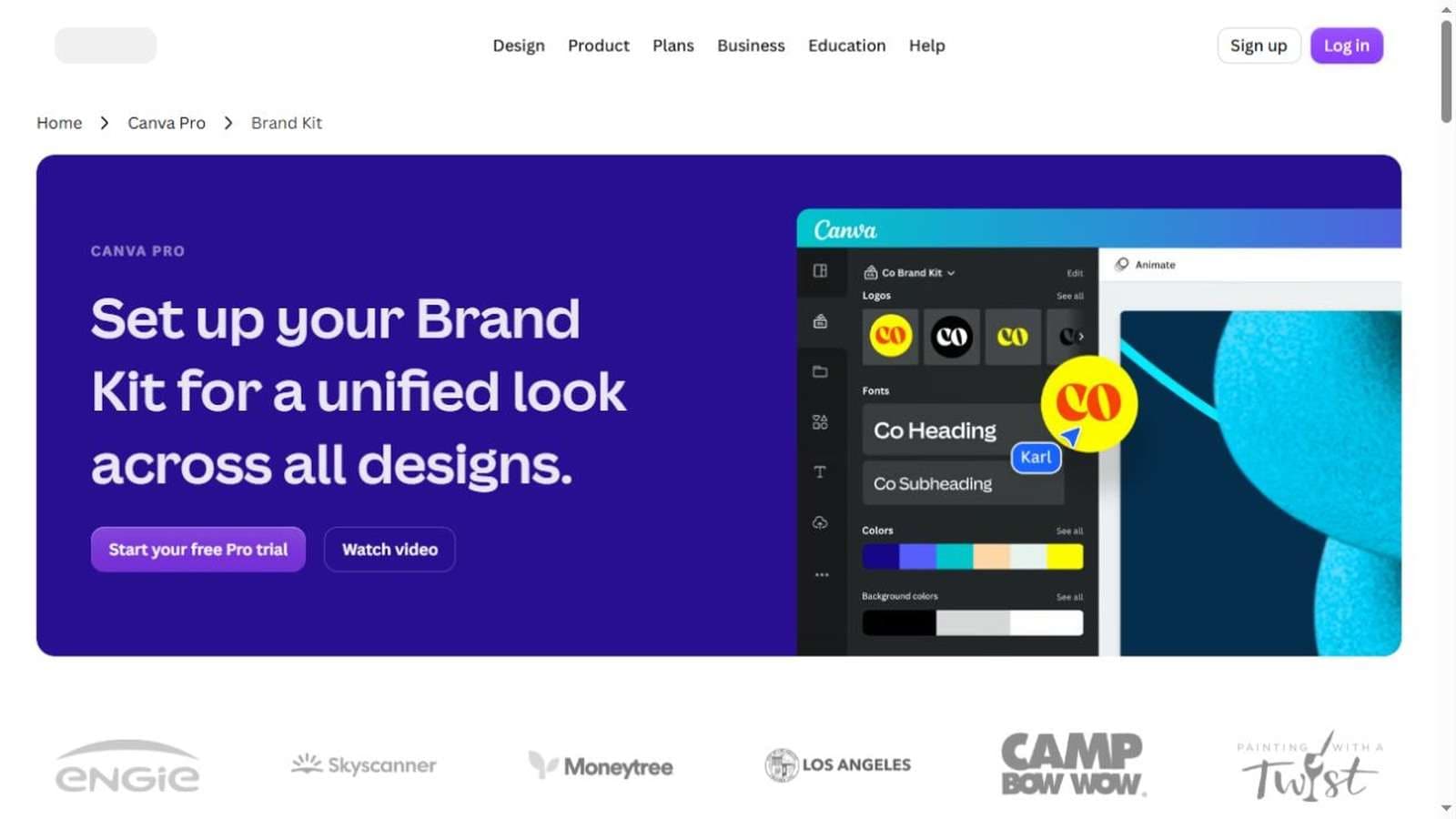 Canva Brand Kit interface for logos colors fonts and templates