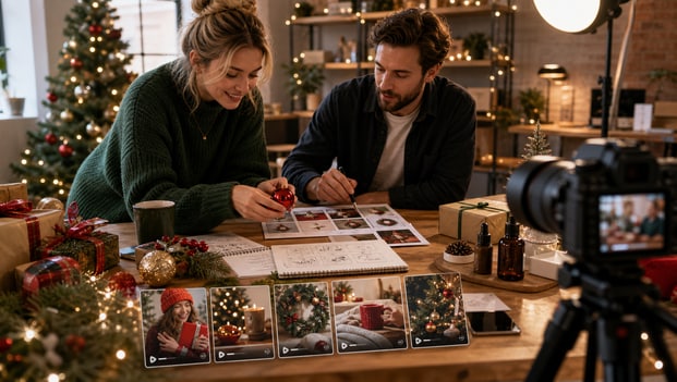 AI generation workflow for original christmas social media post ideas and holiday assets