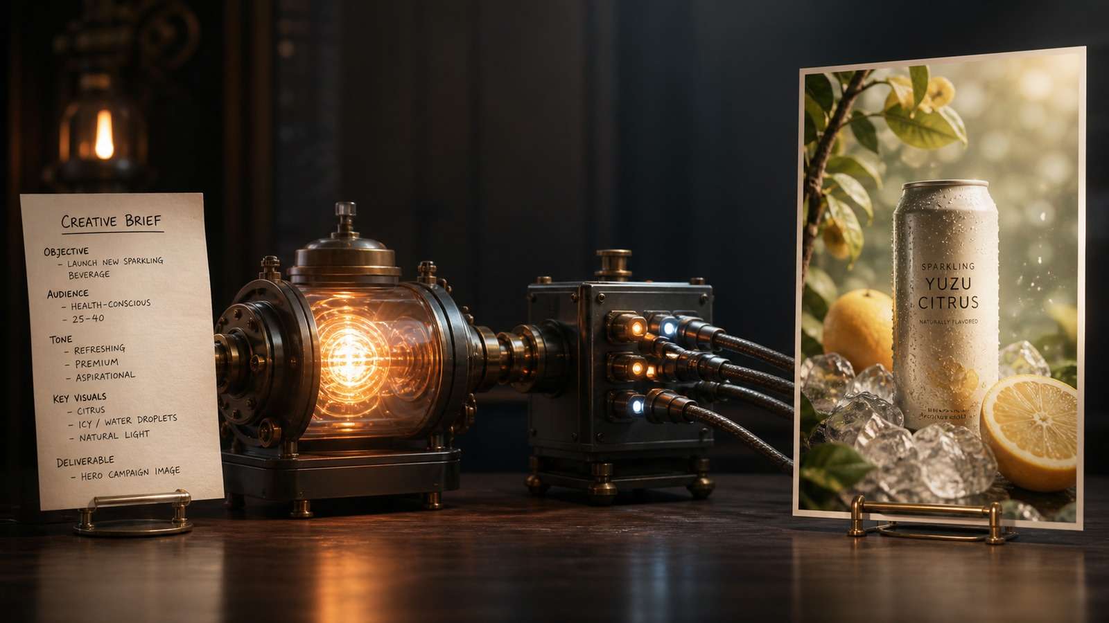 Claude connected image workflow from creative brief through external renderer to finished campaign visual
