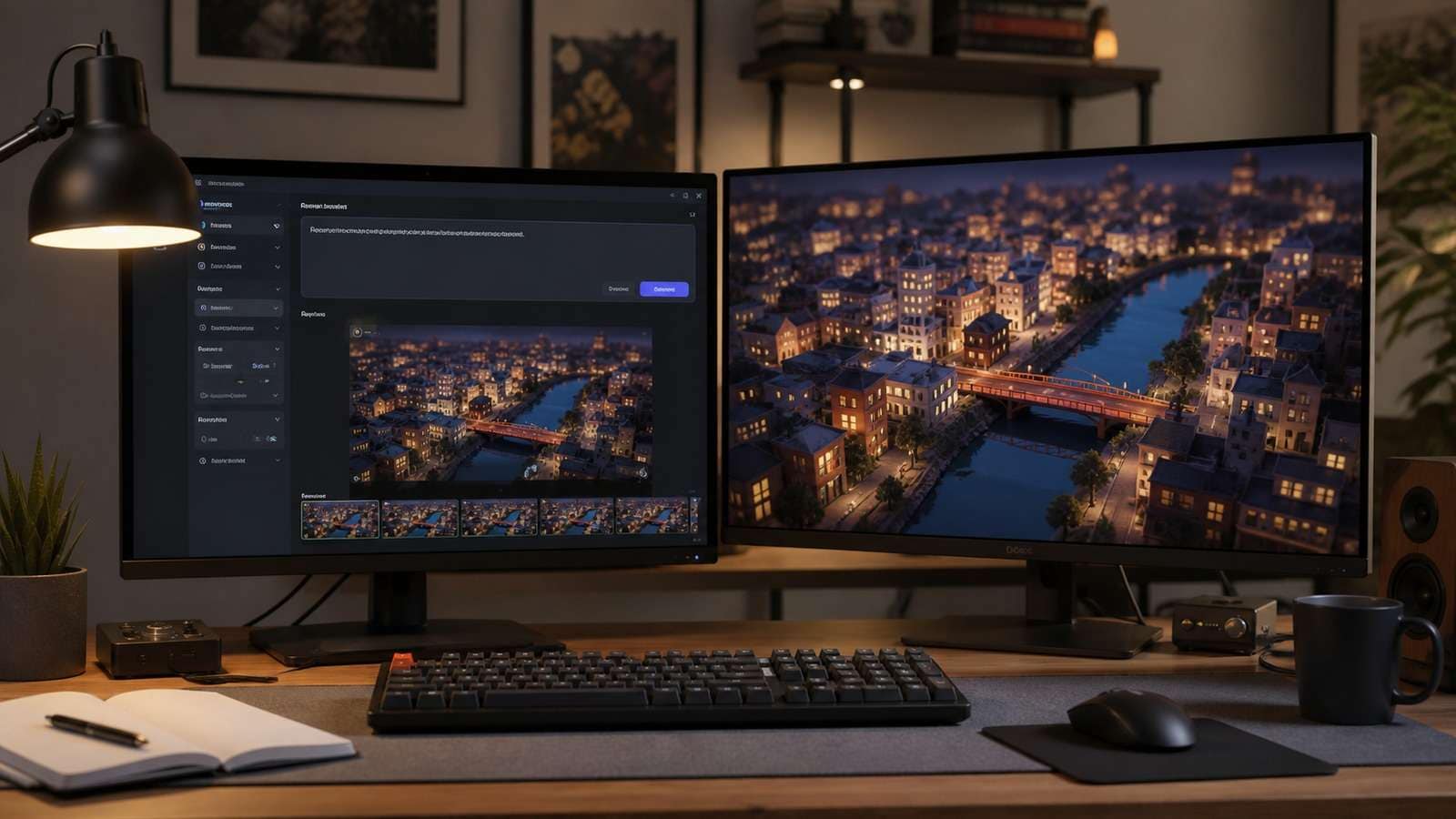 Open-source local AI video web demo workflow paired with a finished miniature city animation