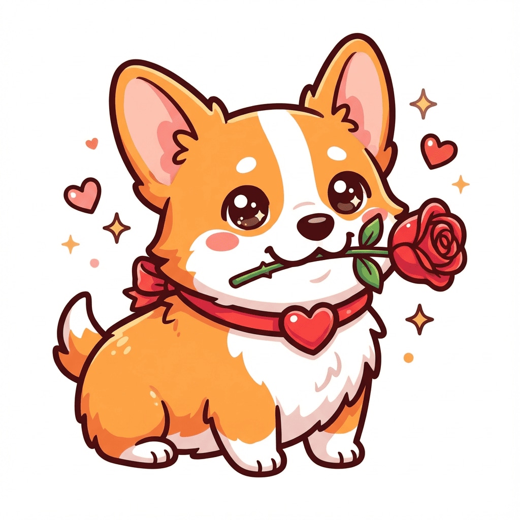 Cute corgi with rose clipart