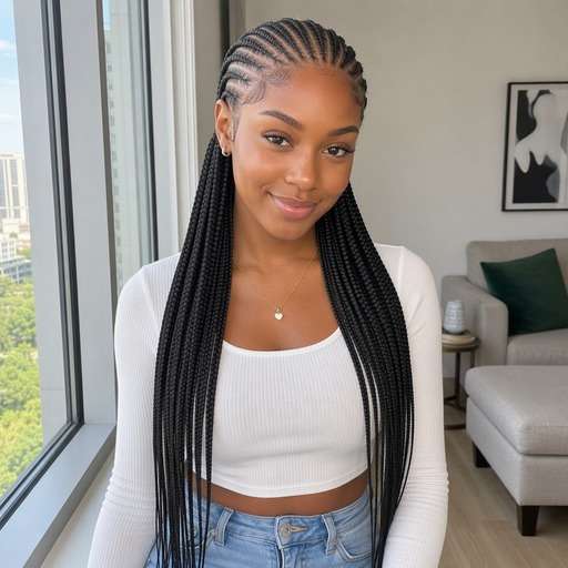 Center-Part Feed-In Cornrows hairstyle photo preview